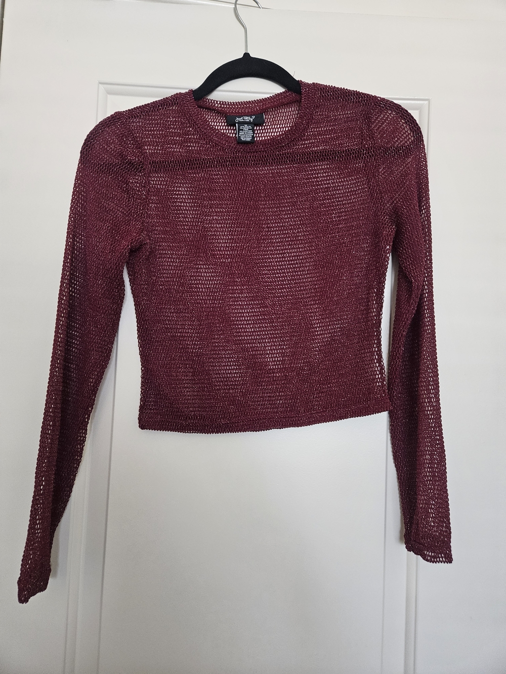 Just Polly Burgundy Open-Knit Long Sleeve Top